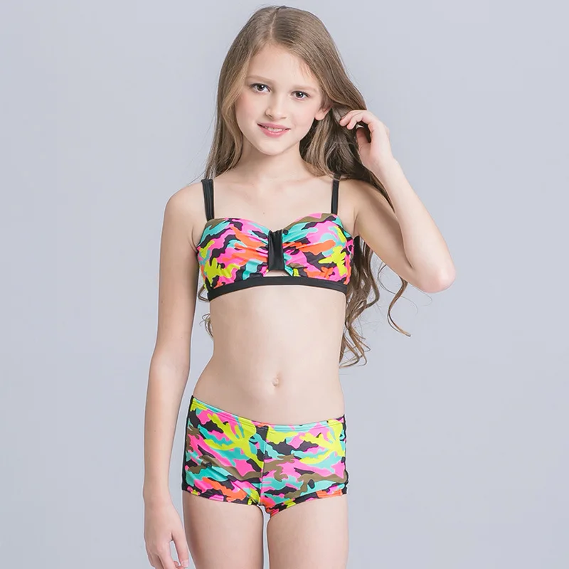 2018 New Girl Camouflage Bikini Swimsuit Child Girl Beach Wear for Teenagers Girls Bikinis Set Kids Swimwear Girl Bathing Suits new striped kids girls two pieces halter swimsuit tankinis swimwear bathing suit swimwear girls kids beach wear teenager child
