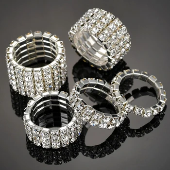 

1-5 Rows Elastic Rings for Women Bridal Wedding Crystal Rhinestone Stretch Ring Lovely Girl Party Rings