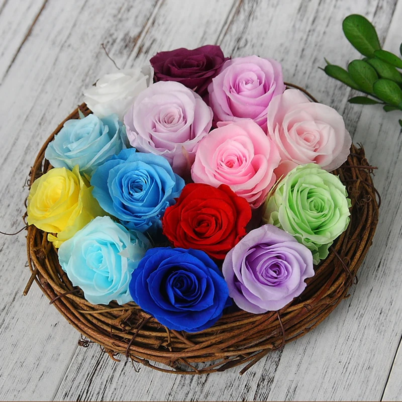 

1 box 10 heads Flowers High Quality Preserved Flowers Flower Immortal Rose 4CM diameter Eternal Life Flower Material gift box