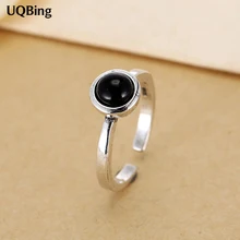 New Arrivals Retro Thai Zilver Met Zwarte Steen Open Ringen 925 Sterling Zilveren Ringen Voor Meisje Vrouwen Gift Sieraden