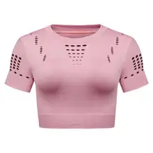 Женский быстросохнущая короткий рукав Футболка Толстовка тренажерный зал Фитнес Для женщин сжатия тренировки Костюмы Для женщин Спортивная футболка Running Топ для занятий йогой WA40