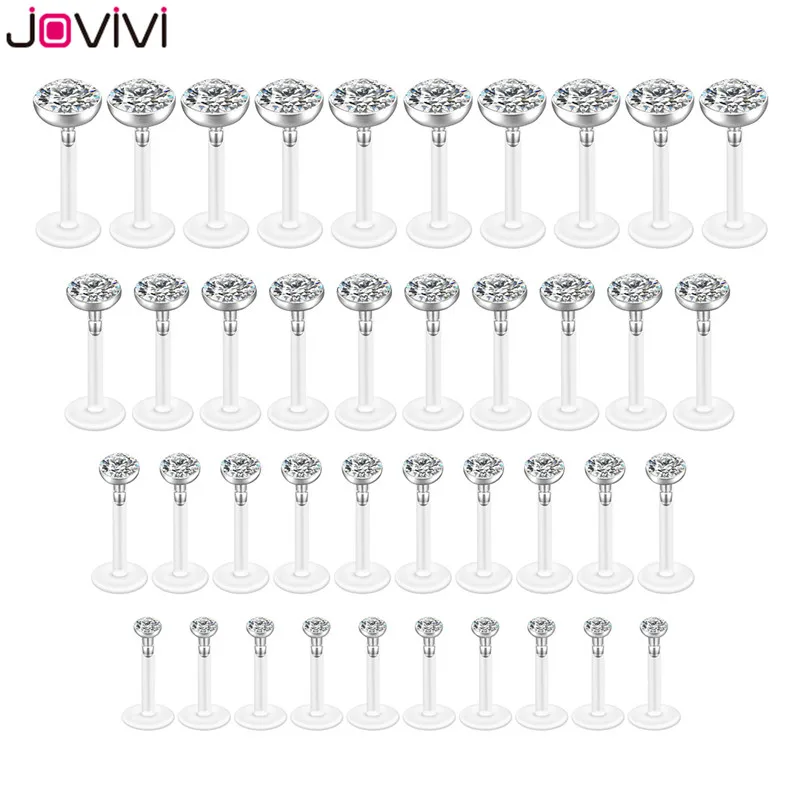 

Jovivi 16G UV Flexible Acrylic 3-5mm Cubic Zirconia Labret Monroe Lip Ring Tragus Helix Cartilage Earring Stud Barbell Piercing