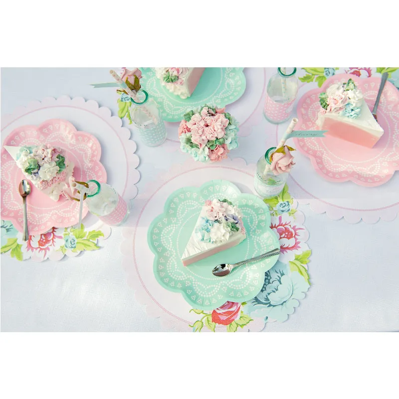 7 цветов стильные вечерние кружевные бумажные тарелки, детский день рождения, детский душ, свадебные одноразовые столовые приборы