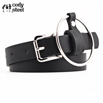 

Cody Steel Belt Fashion Female Punk Chain Belt Adjustable Black Double/Single Eyelet Grommet Leather Woman Buckle Belt