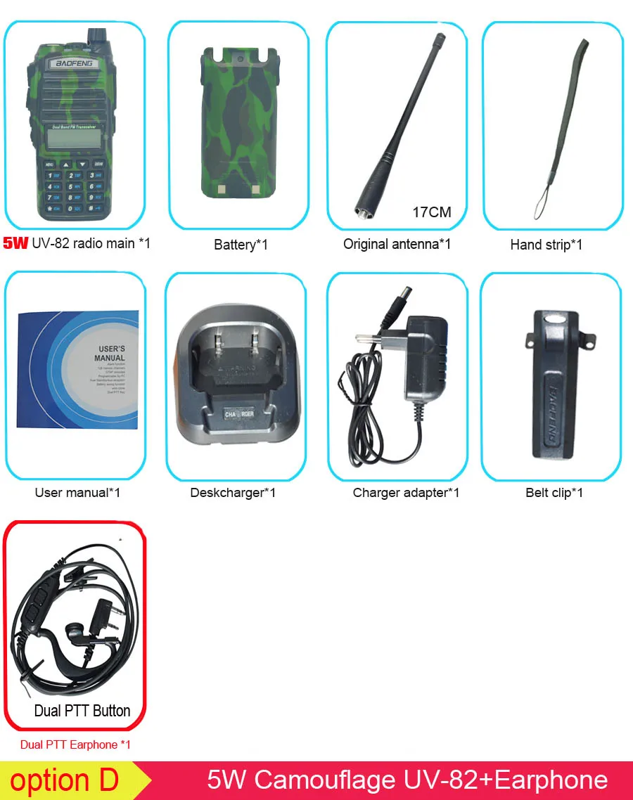 5W cam with earphone Популярная портативная рация, Baofeng, UV-82, две кнопки PTT, двухстороннее радио Vhf Uhf, двухдиапазонное Baofeng UV 82 UV82, двухстороннее радио - Цвет: 5W cam with earphone