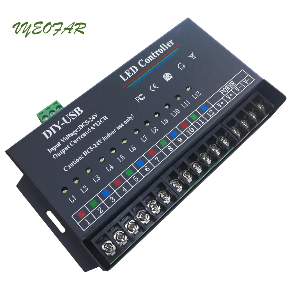 USB DIY светодиодный RGB/RGBW контроллер 12 программируемых канала 12V 24V 5A * 12CH 3528 5050 один