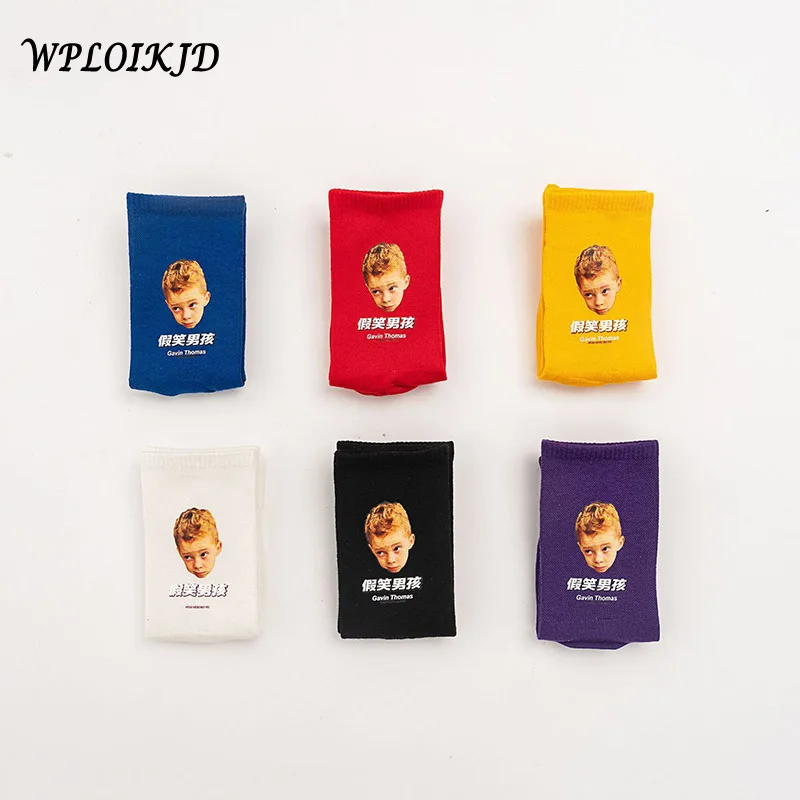 

2019 Creative Fashion Faking Fake Smile Lovely Boy Harajuku Printing Couples Casual Happy Socks Funny Calcetines Mujer