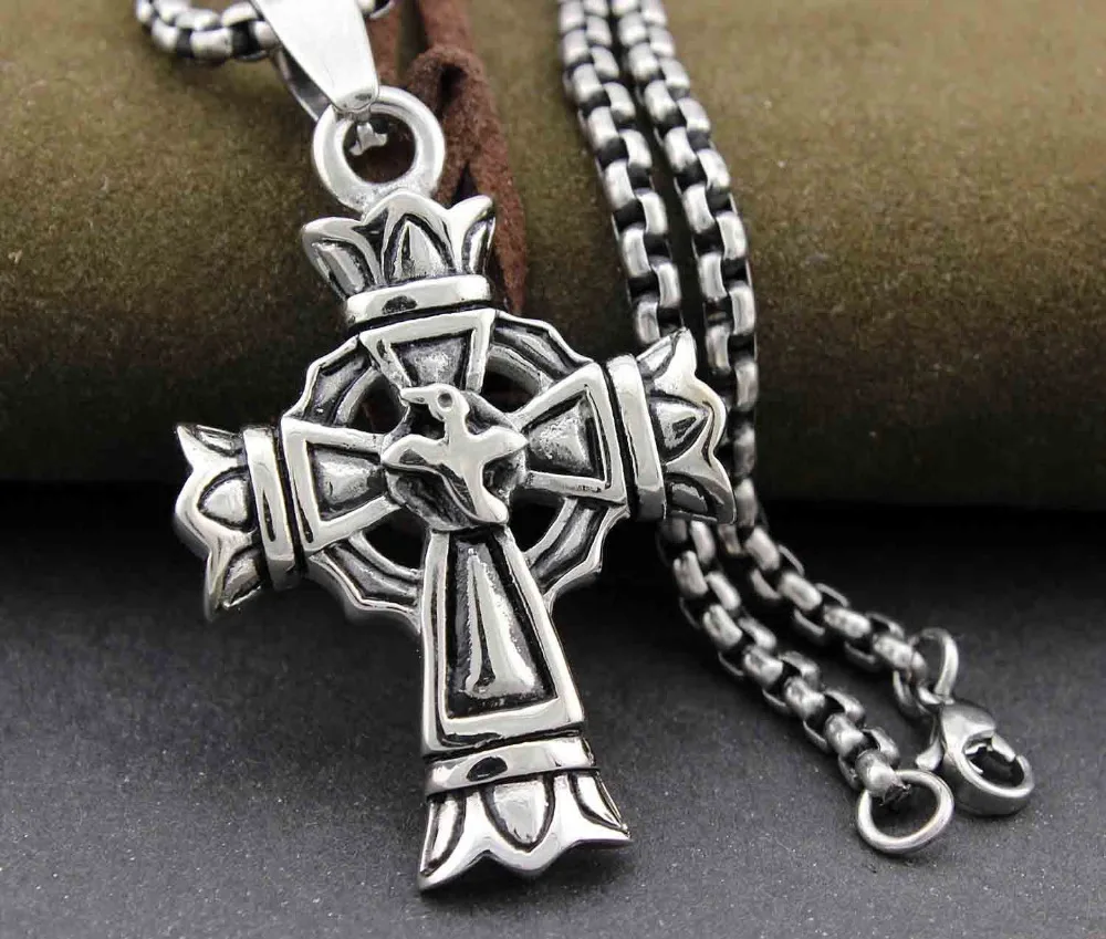 Men S 316L Stainless Steel Celtic Cross Knot Christian Irish Pendant Necklace P4 