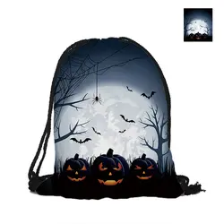 Ночь полнолуния рюкзак на шнурке для Хэллоуина день покупки мода полиэстер Сумки Для женщин Для мужчин чехол Рюкзаки сумка