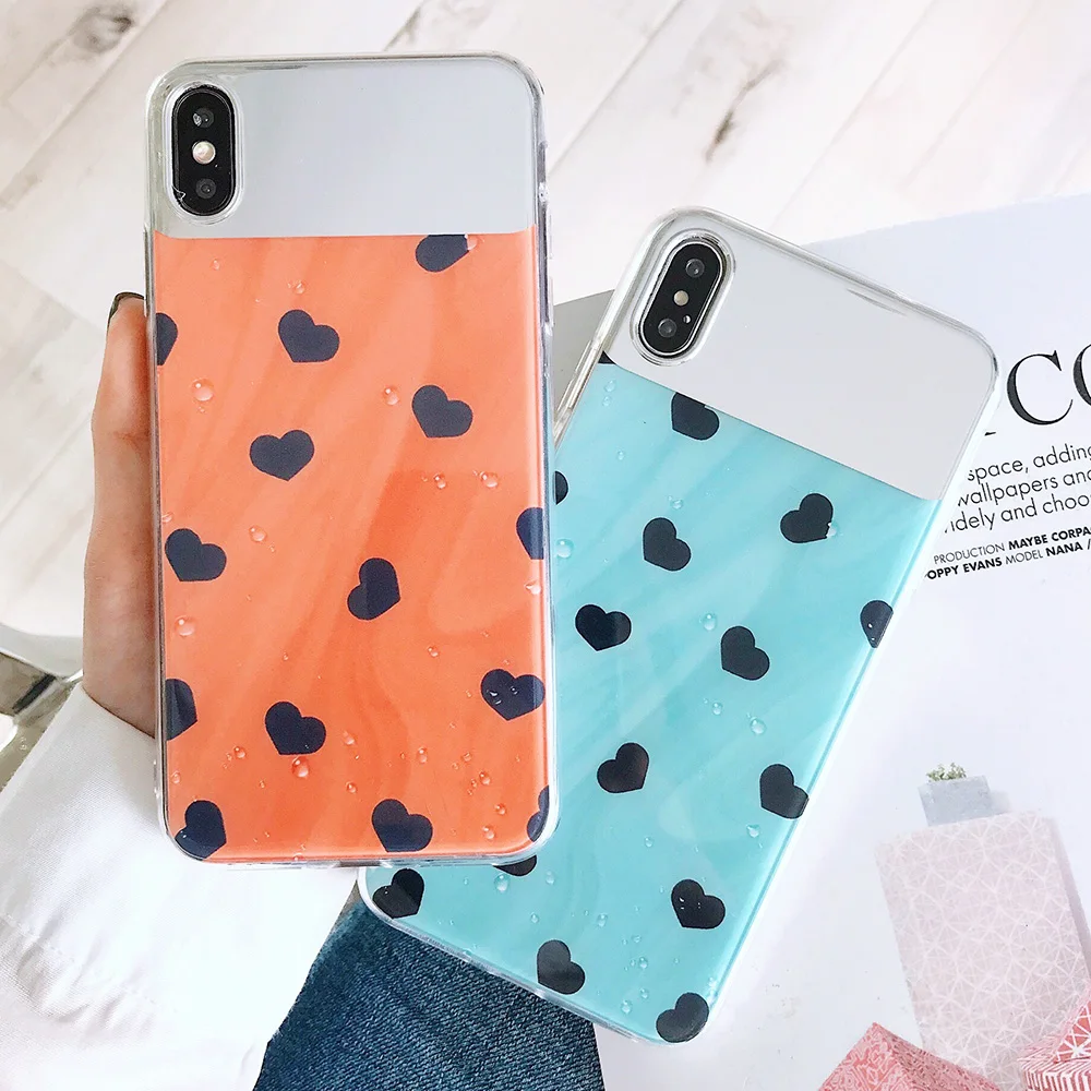 KIPX1126_1_JONSNOW Mirror Soft Case for iPhone 6S 7 8 Plus X XS XR XS Max Cover Cases Glossy Flower Heart Pattern Mirror Protector