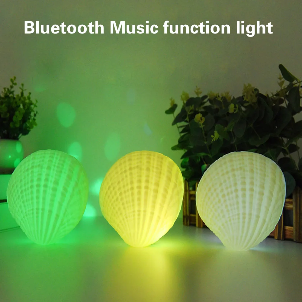 

LED Music Night Light 7 Colors Shell Wireless Bluetooth Player Sound Speaker Valentine Day Rechargeable Home Bedroom Lamp
