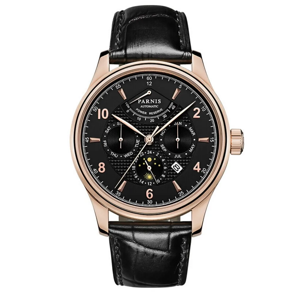  Parnis Pilot III Seriers Luminous Mens Leather Watchband Fashion Automatic Mechanical Watch Wristwa