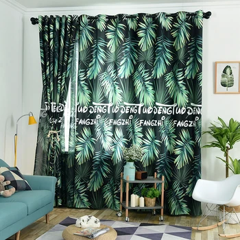 

New Nordic Style Living Room Curtains for Bedroom Digital Printing Tropical Rainforest Curtain Green Plant Blackout Window AH82