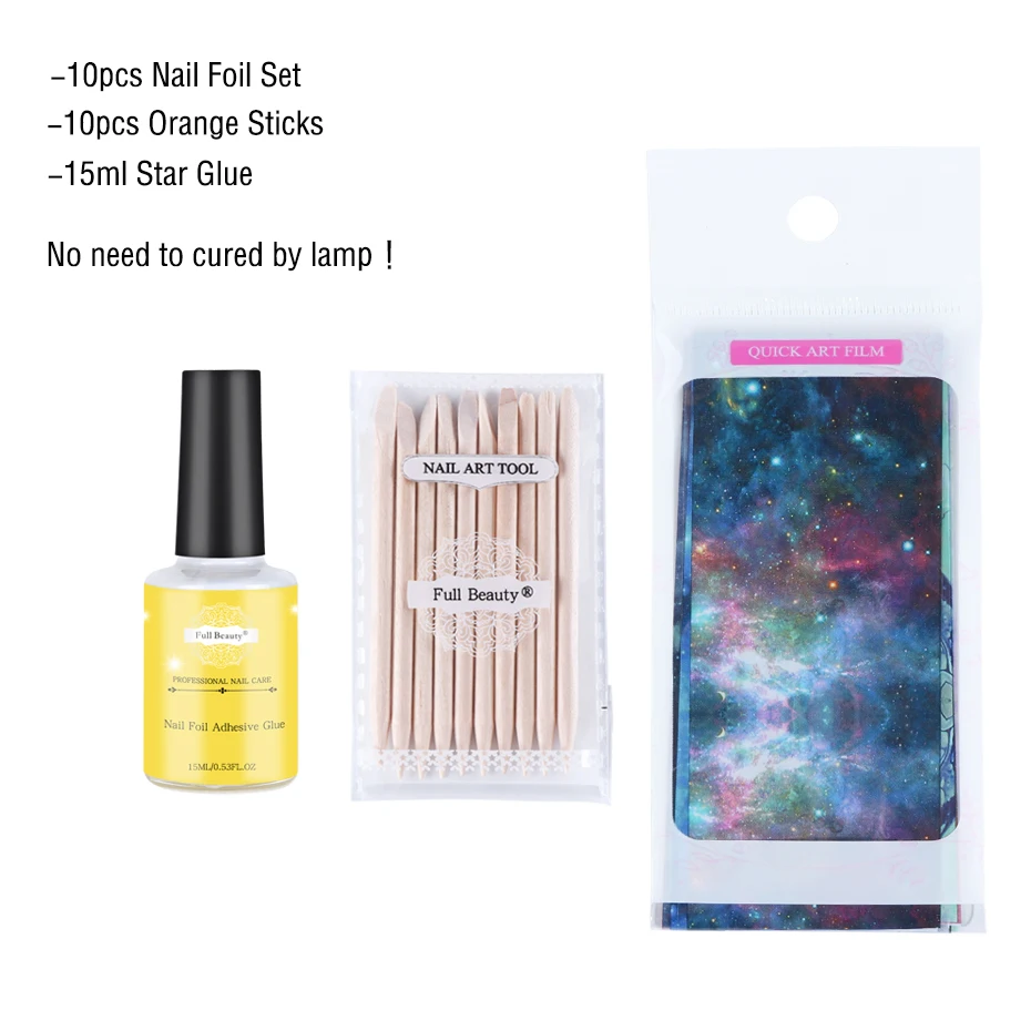 10pcs Starry Sky Nail Foil Set Transfer Glue Holographic Gradient Galaxy Star Adhesive Sticker Decal Slider Manicure Decor LA975 (13)