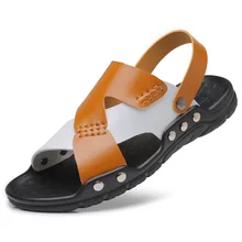 Мужские модные сандалии летние Мужские тапочки кожаная обувь пляжные сандалии повседневные Мягкие Мужская обувь Шлепанцы, женская обувь, большие размеры 38–47