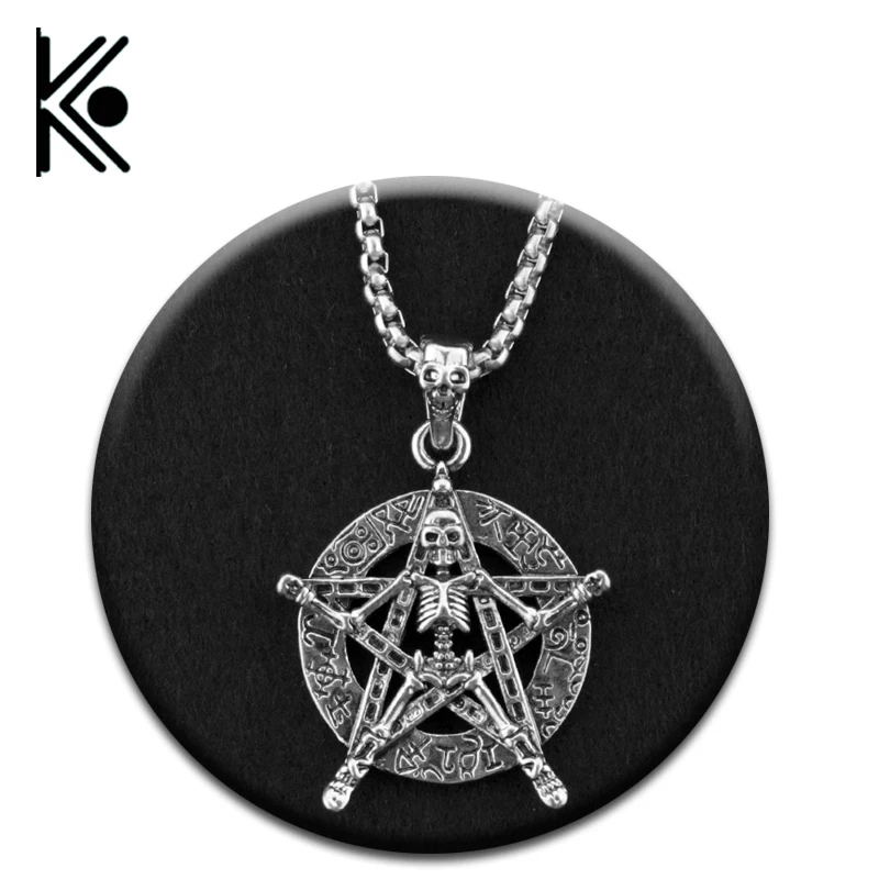 Ретро античный серебряный сплав Готический Скелет пентаграмма звезды кулон цепь Coker ожерелье Wiccan языческие Религиозные ювелирные изделия