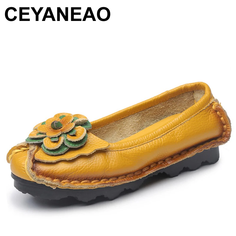Женские летние туфли CEYANEAO из натуральной кожи с вырезами удобная повседневная