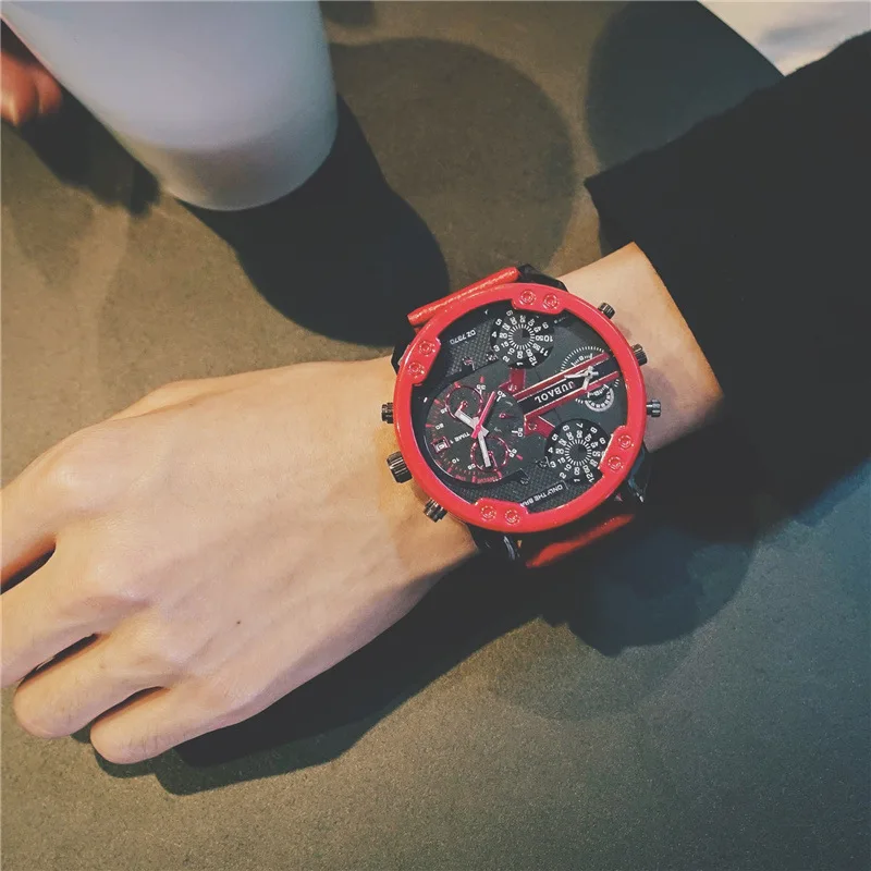 Super Stylish Large Dial Red Men Watches Double Movement Sports Watch ...