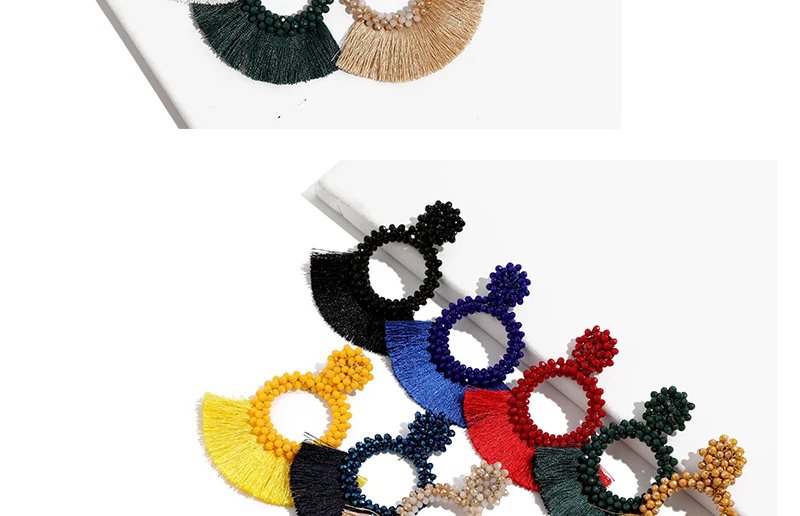 Long Bead Tassel Earrings Statement Bijoux Vintage Round Dangling Earrings For Women Cotton Drop Earings Fashion Jewelry (2)
