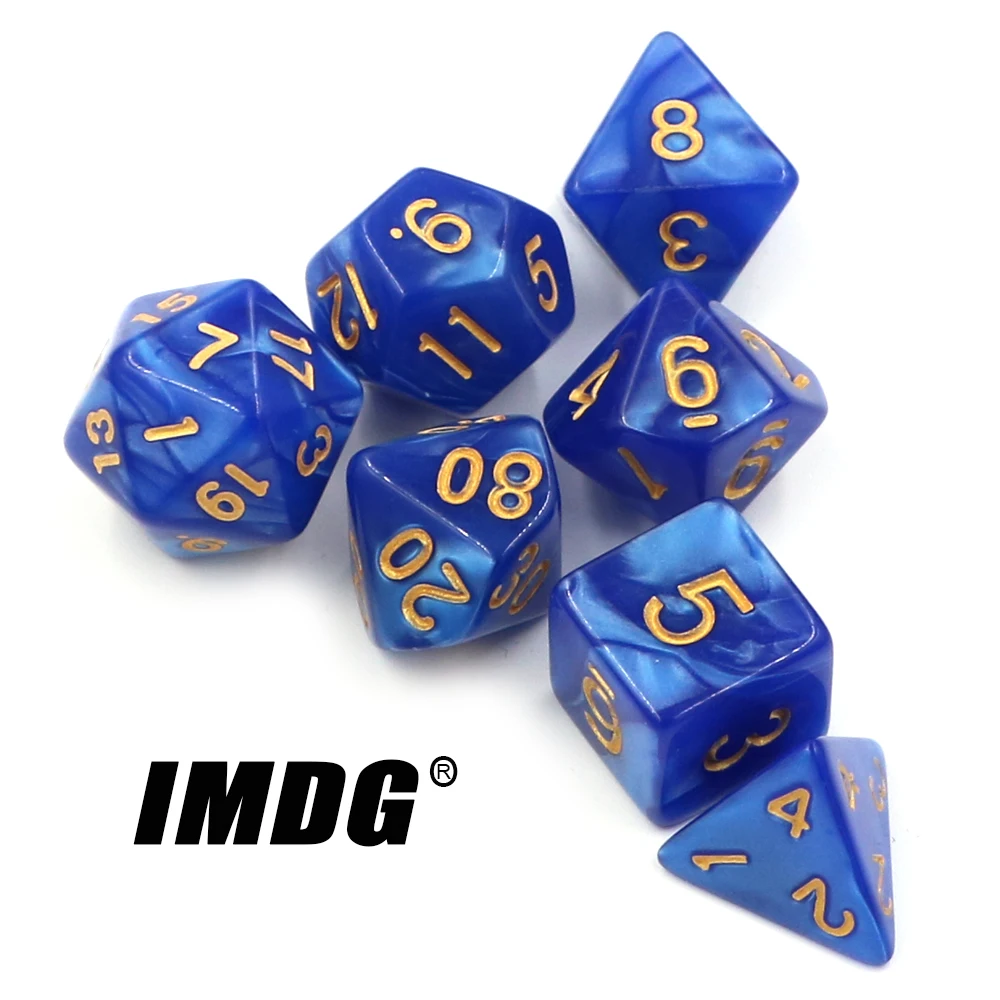 7pcs/set Creative RPG Game Dice Polyhedron Acrylic DND Pearl Pattern Digital Game with Bag