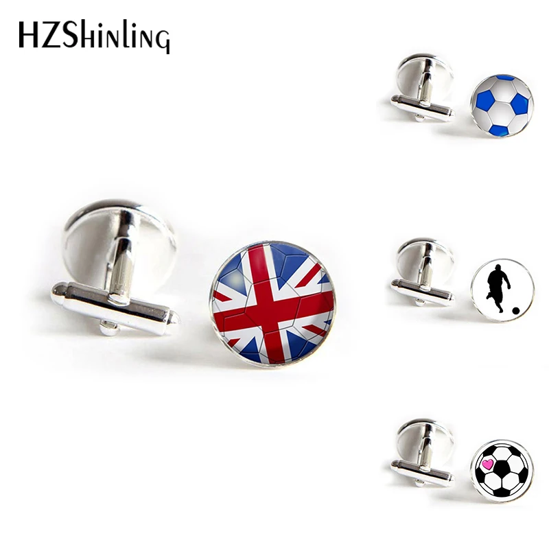 

HZShinling 2018 Soccer Cufflinks Football Cuff link Round Glass Cufflink Shirt Cufflinks For Mens Accessories New Fashion