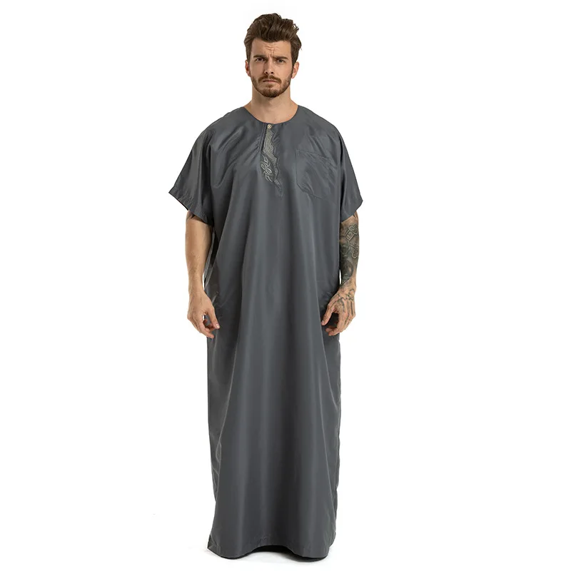 Летний модный стиль мусульманских женщин плюс размер длинный jubba tobe S-3XL - Цвет: Серый