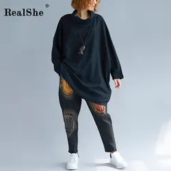 RealShe 2018 Осенние футболки женские водолазки воротник летучая мышь рукав футболки футболка Повседневная футболка Femme Топы Мода