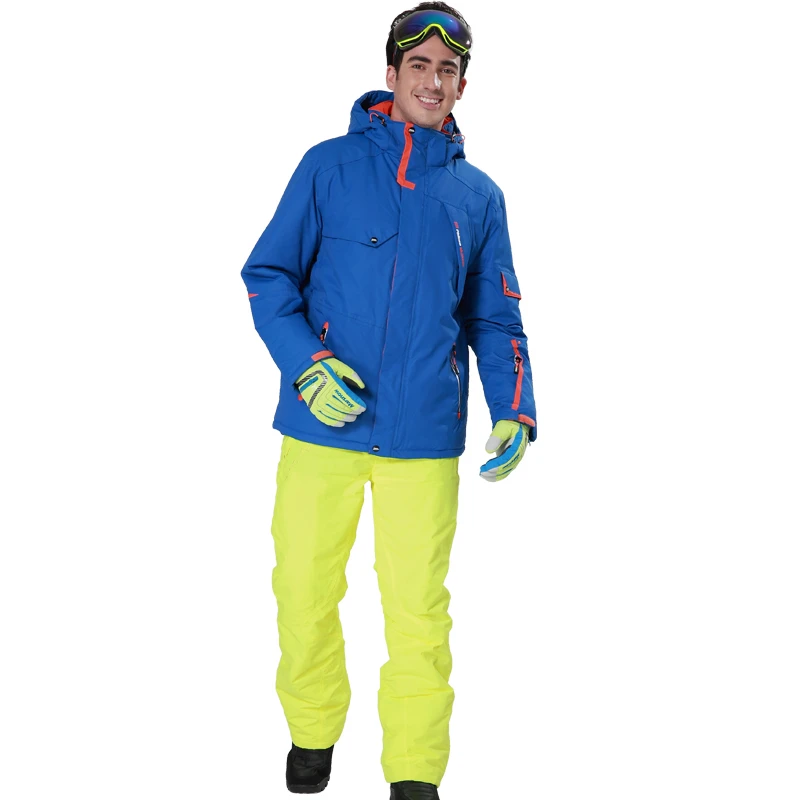 Phibee мужской лыжный костюм, синяя лыжная куртка, подходящая к желтой, оранжевой, красной ветрозащитные водонепроницаемые брюки-30 градусов, 8024 - Цвет: 8024 Yellow