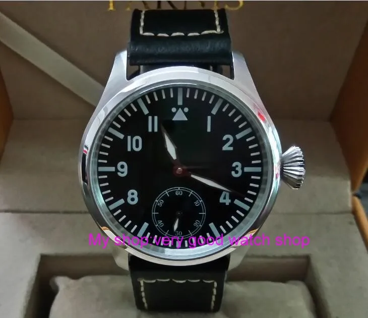 

47mm parnis big black dial Asian 6498 17 jewels Mechanical Hand Wind movement men watches Mechanical watches 322A