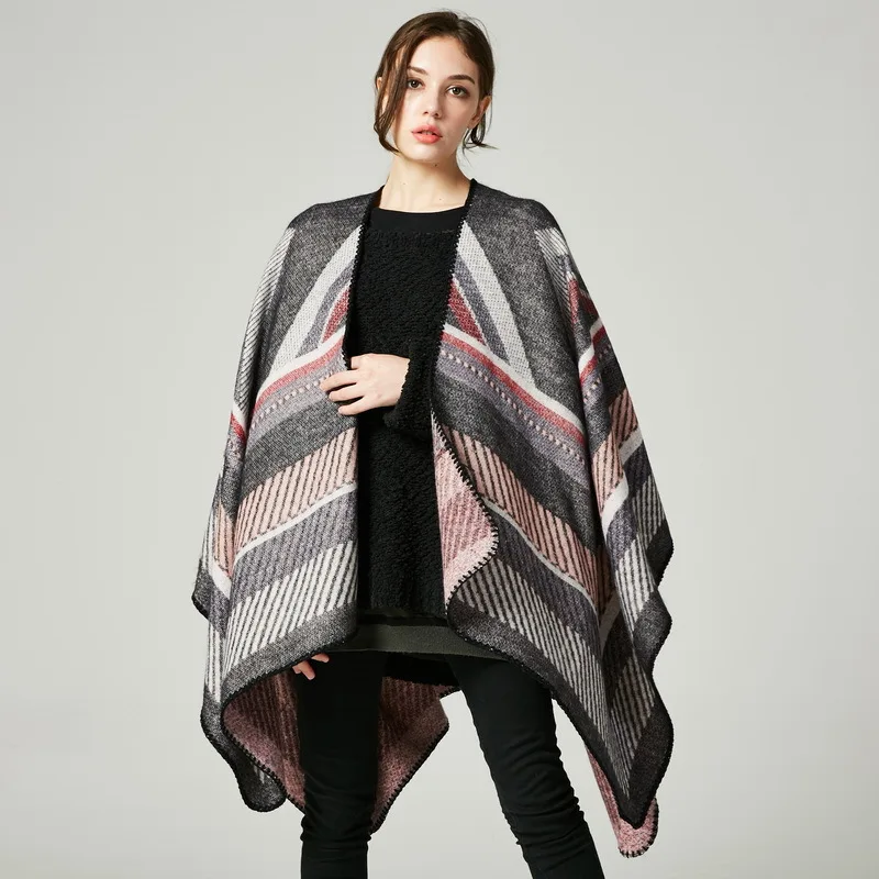 

Vintage Women Scarf Pashmina Cashmere Poncho Scarves Shawl Luxury Brand Plaid Blanket Capes Windproof Warm Winter Scarf Oversize
