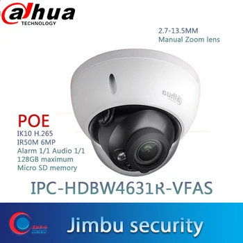 

Dahua 6MP CCTV camera IPC-HDBW4631R-VFAS POE 2.7-13.5mm Manual zoom lens IK10 IR50m POE CCTV IP camera SD card slot Max128GB