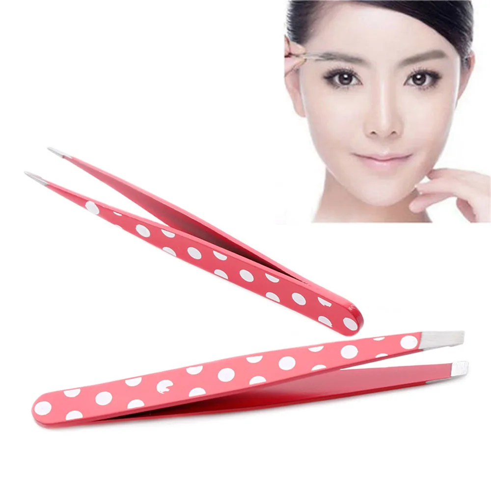 

2pcs Dotted Anti-Static Stainless Steel Straight Eyelash Tip Nippers Eyebrow Tweezers Eyelash Extension Makeup Tools