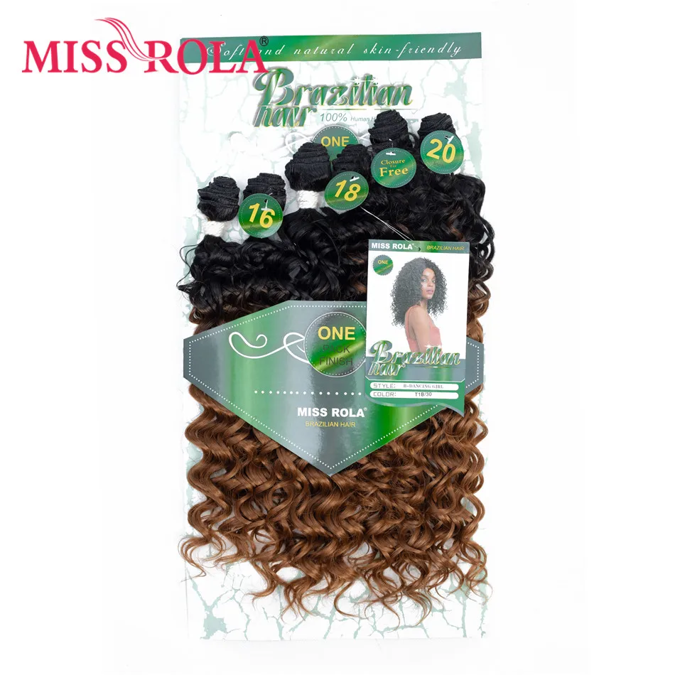 

Miss Rola Synthetic Curly Hair Extensions Ombre Colored Hair Weaving Bundles 16-20inch 6pcs/Pack 200g T1B/30 With Free Closure