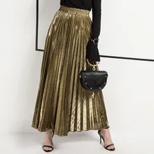 High Waisted Silk Skirt for Women Gradient Color Skirt High Quality Pleated Skirts A Line Female School Skirt high waisted metal embellished chiffon skirt