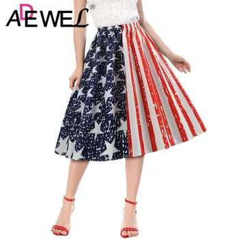 

ADEWEL Independence Day American Flag Stars Stripes High Waist A-Line Pleated Midi Skirt Hirigin Women Girls 4th of July Clothes
