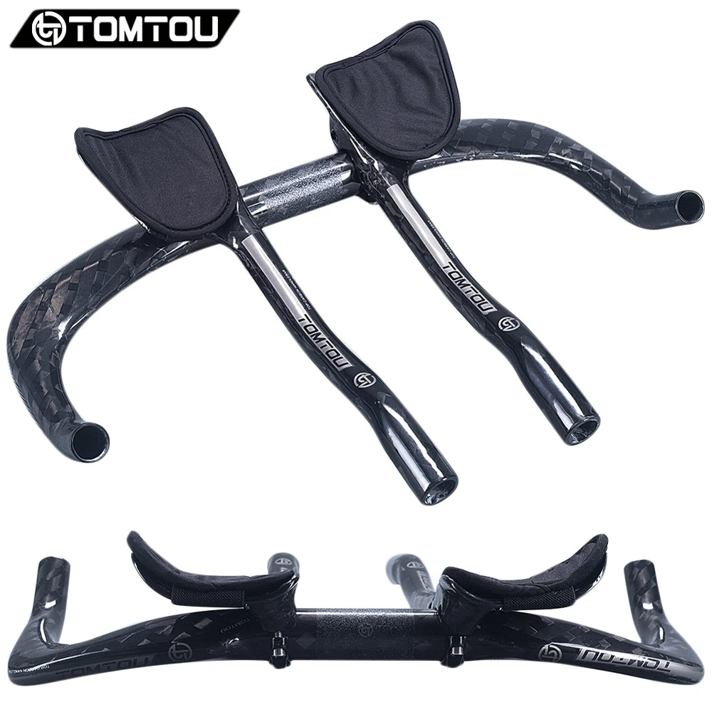 

TOMTOU Bicycle TT Handlebar + Rest Handlebar Sets 12K Carbon Road Bike Parts Glossy Gray - TF8T64