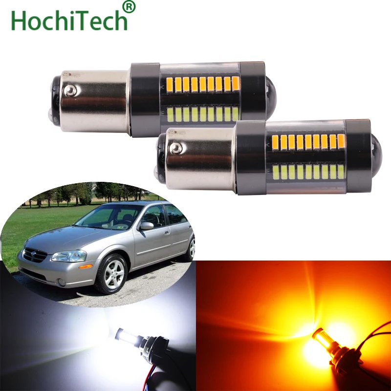 2 x 1157 BAY15D Dual Color White / Amber Switchback 66-SMD LED Day Light Turn Signal Bulbs for Nissan Maxima 2000-2006 | Автомобили и