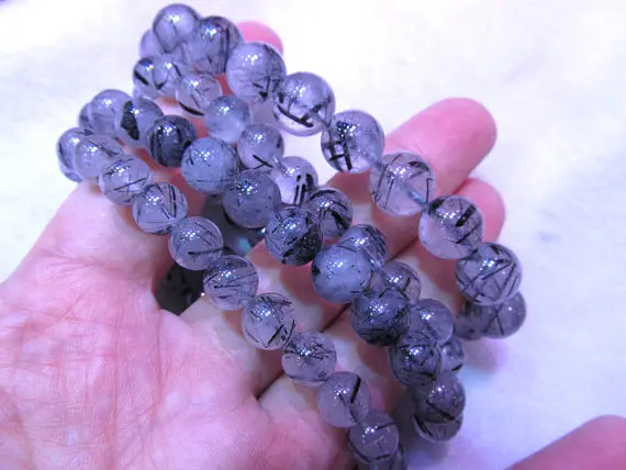 free ship--Genuine Rutilated Quartz Bracelet AA Grade Natural Beads white black rutilated charm | Украшения и аксессуары