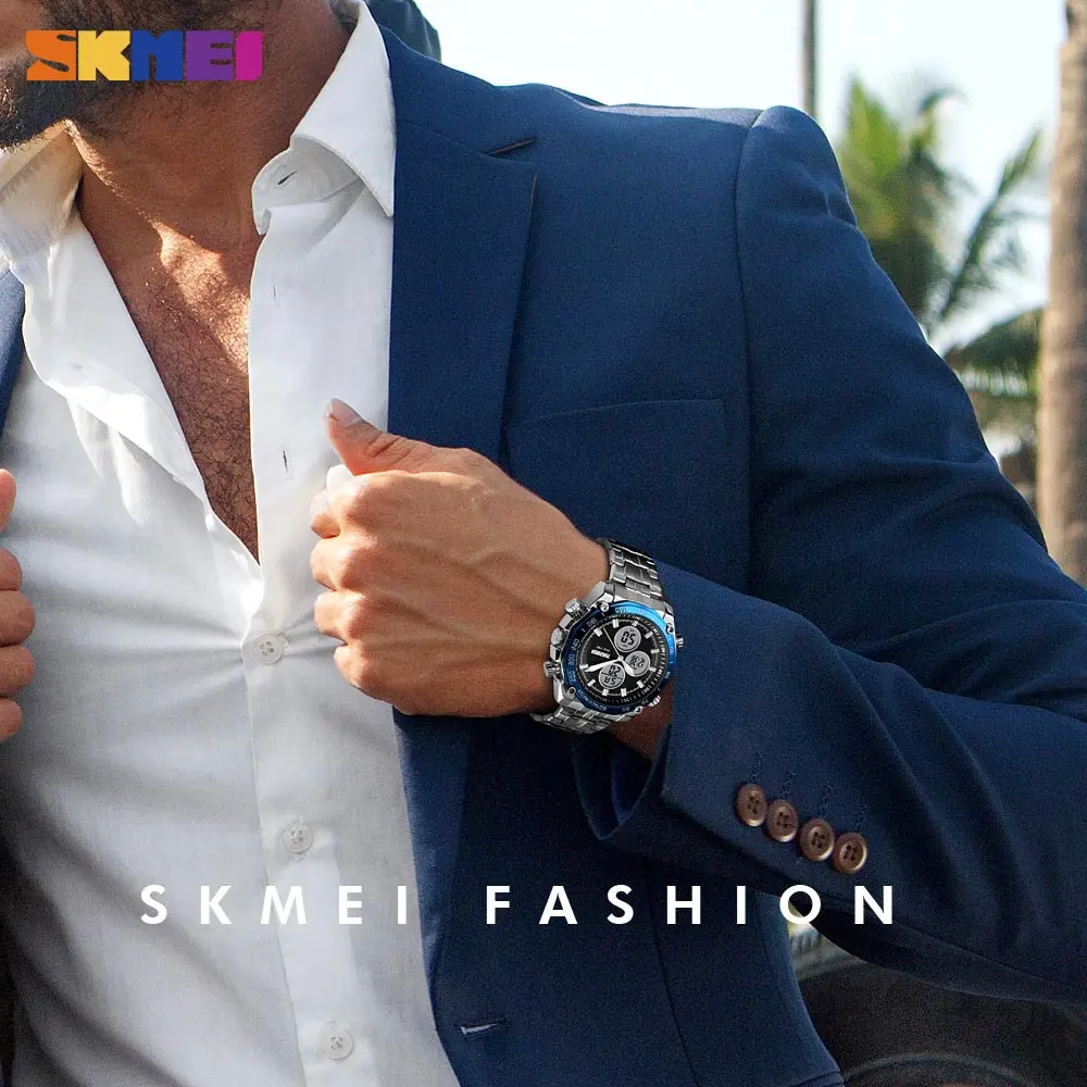 SKMEI Men Fashion Quartz Watch Dual Time Waterproof Stopwatch Business Luxury Military Relogio Masculino 1302| |