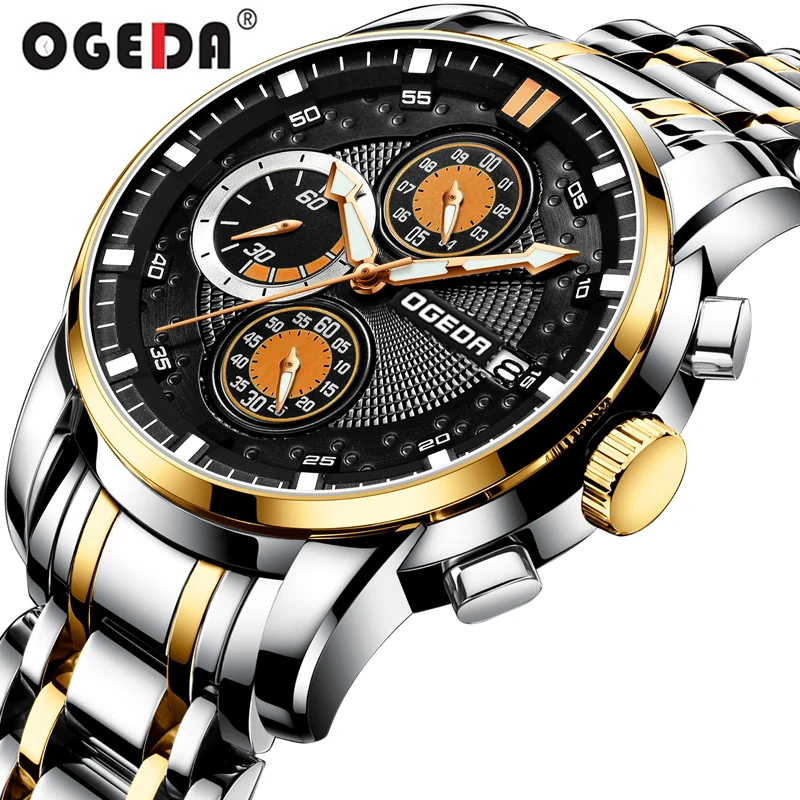 

OGEDA Men Watch Chronograph Sport Mens Watches Top Brand Luxury Waterproof Full Steel Relogio Masculino Quartz Clock Wrist watch