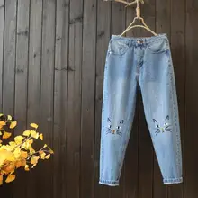 Mori Girl женские джинсы весна осень мультфильм вышивка джинсовые штаны повседневные Модные свободные брюки YoYiKamomo