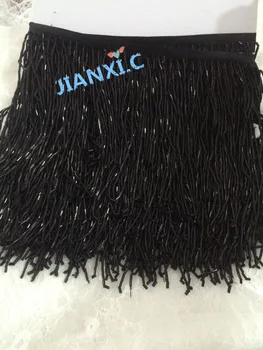

JIANXI.C-72715 beaded Fringe Ribbon Trim Fringe Tassel Lace Trim 15cm length in black for Clothing Decoration