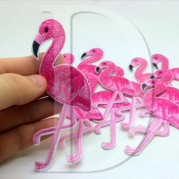 

1 PCS Flamingo Animals parches Embroidered Iron on Patches for Clothing DIY Stripes Clothes Stickers Custom Badges 5.5*9 CM @M3