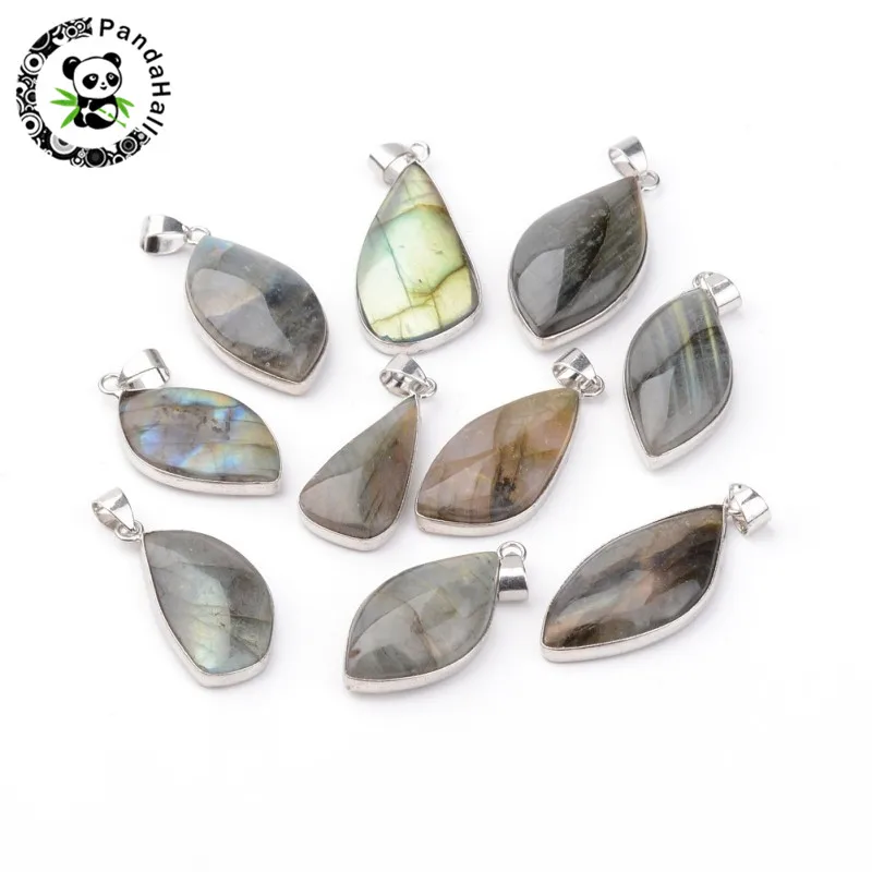 

10 pc Mixed Shape Natural Labradorite Stone Pendants with Brass Findings for Necklace Making 28~55x13~35x4~11mm Hole: 4x6mm