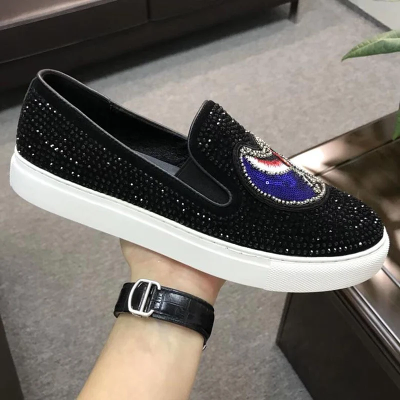 

Top Quality High-end Sheepskin Genuine Leather Crystal Handmade Men Shoes DHL Shipping Available