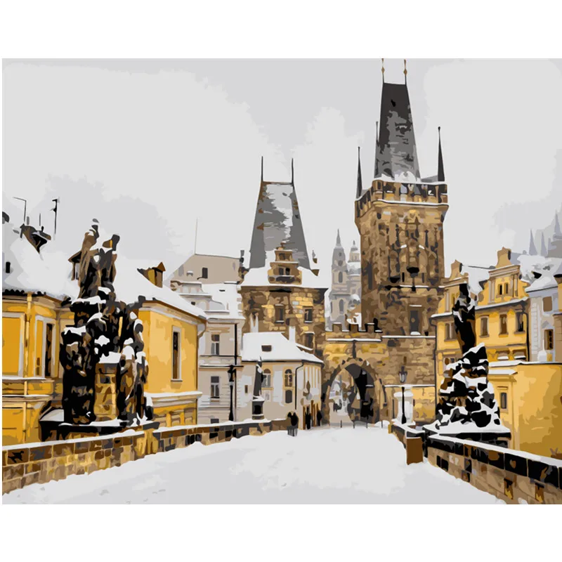 

Winter Castle Landscape DIY Digital Painting By Number Modern Wall Art Canvas Painting Christmas Gift Home Decor 40x50cm