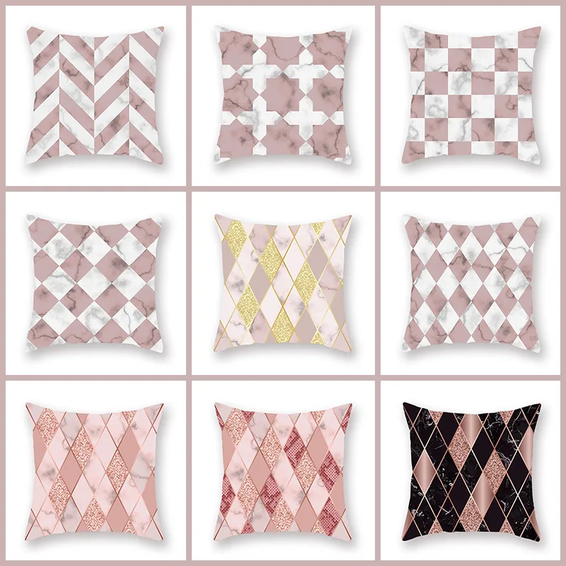 

Pink Cushion Cover Geometry Abstract Marble Pattern Pillow Cases Nordic Home Living Room Decor for Sofa Car Soft Covers 45x45cm