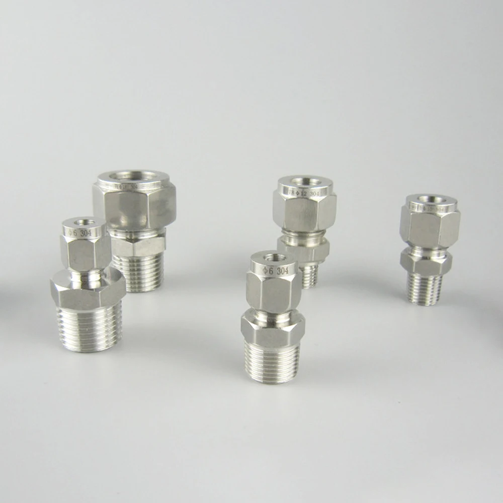 

1/8" 1/4" 3/8" 1/2" NPT Male x 3/4/6/8/10/12-20mm OD Double Ferrule Compression Union Connector Stainless 304