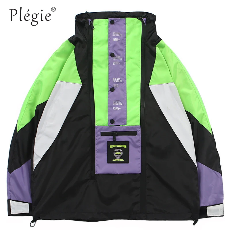 Plegie Harajuku Jacket Men HipHop Streetwear Retro Jacket Windbreaker Pocket Spring 2019 Vintage Color Block Track Jacket Zipper Plegie Harajuku Jacket Men HipHop Streetwear Retro Jacket Windbreaker Pocket Spring 2019 Vintage Color Block Track Jacket Zipper