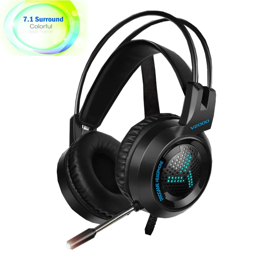 ПК Игровые наушники 7 1 Gamer Surround Sound С микрофоном СВЕТОДИОДНЫЙ красочные игровые